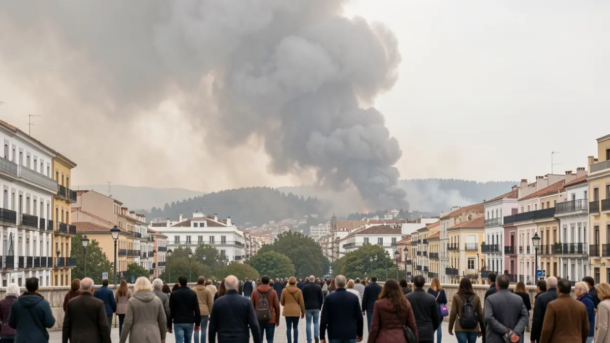 Imagen genérica de humo de incendio forestal cubriendo el cielo de una ciudad.