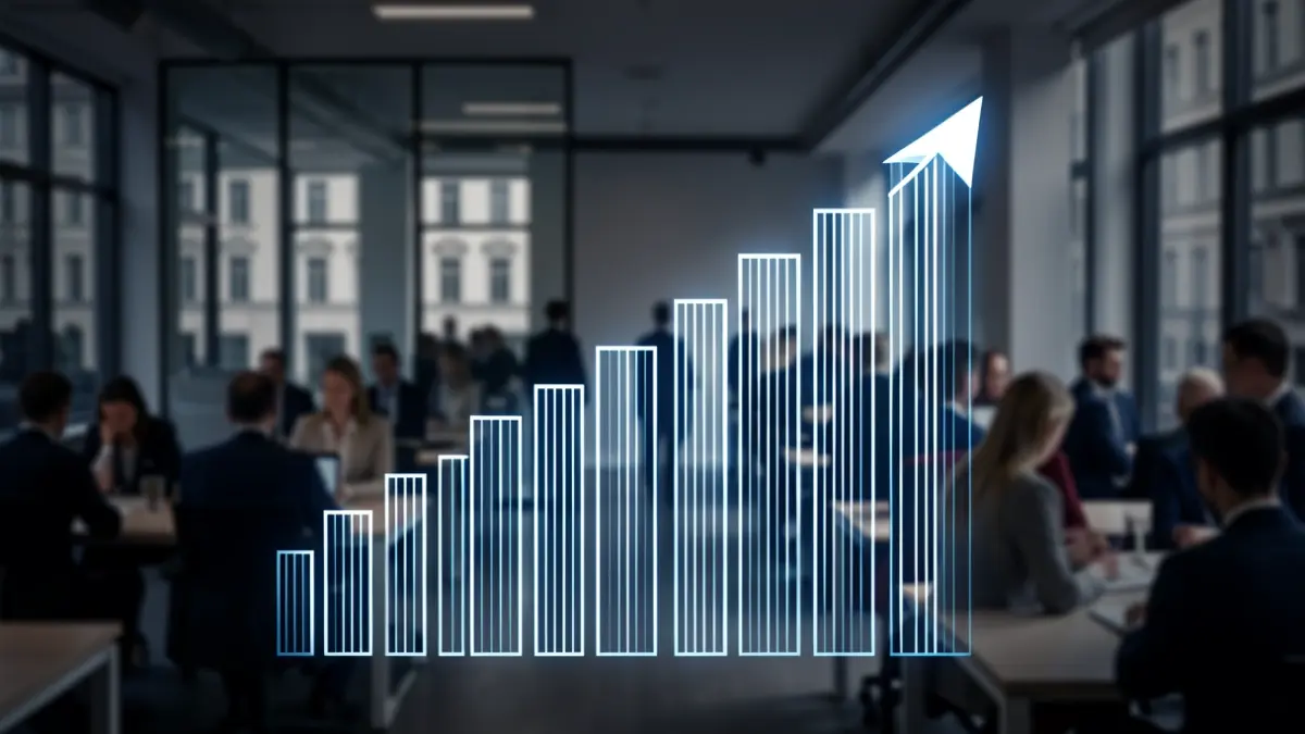 Abstract representation of economic growth and employment with rising charts.