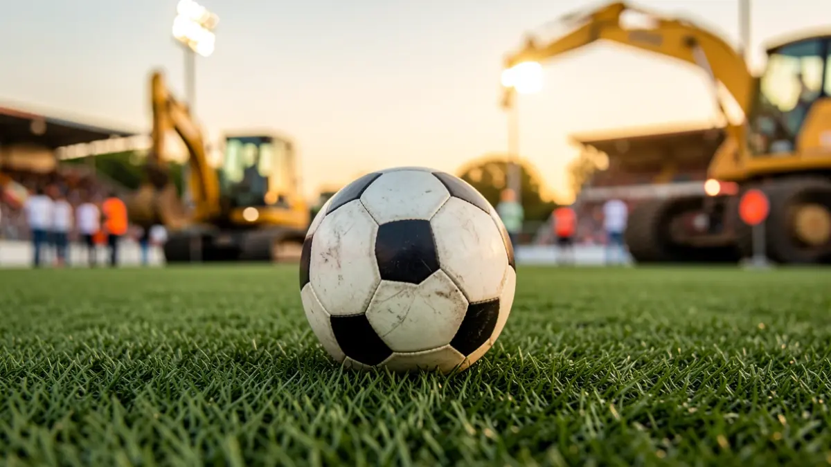 Instalación de césped artificial en el nuevo campo de fútbol del polideportivo municipal.