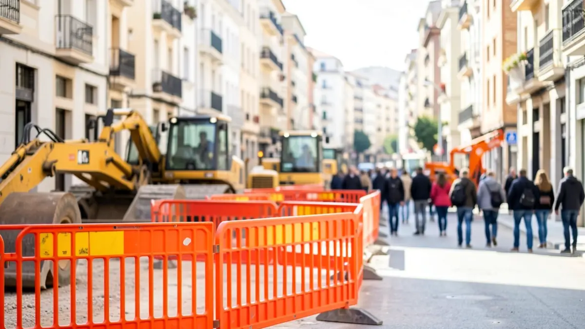 Generic image of construction work on an urban street with safety barriers.