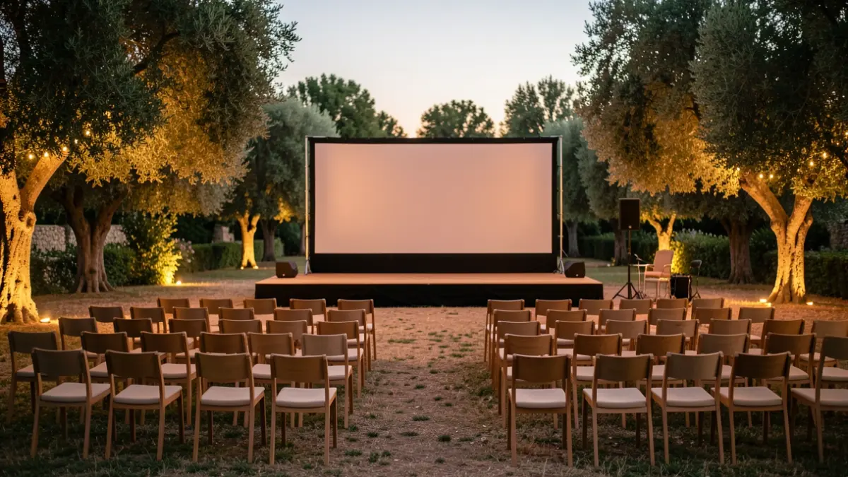 Generic image of an outdoor stage in a park during a summer night.