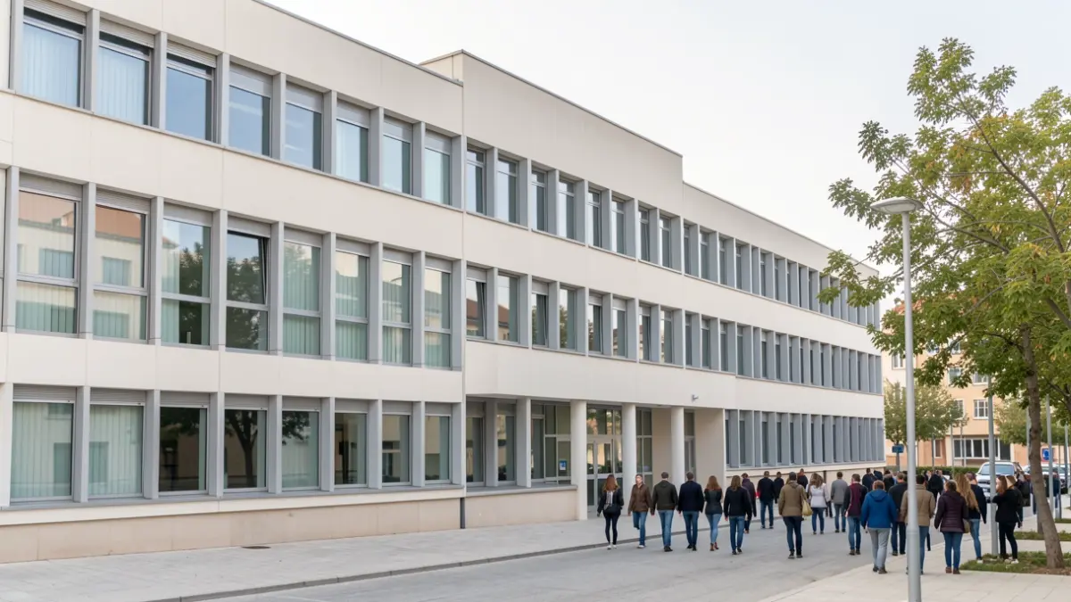 Facade of a public educational center in Getafe.