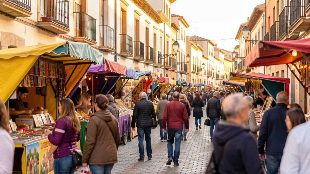 Generic image of an artisan and food stall at a Spanish popular festival.