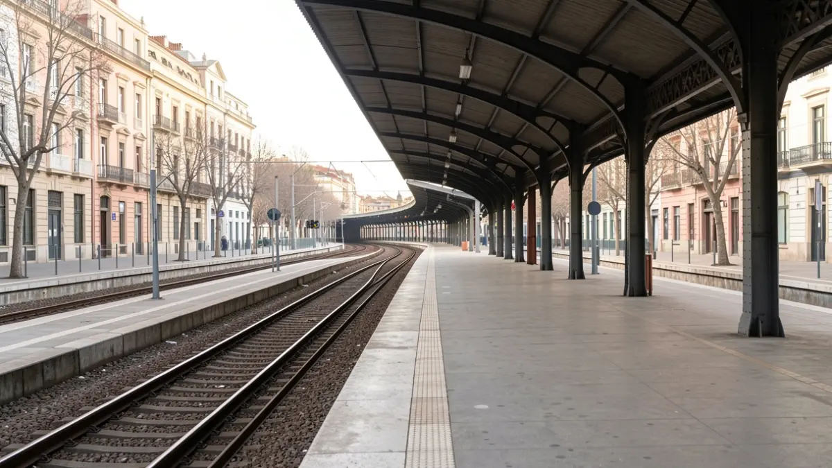 Imagen genérica de un andén de tren vacío en Madrid con las vías perdiéndose a lo lejos.
