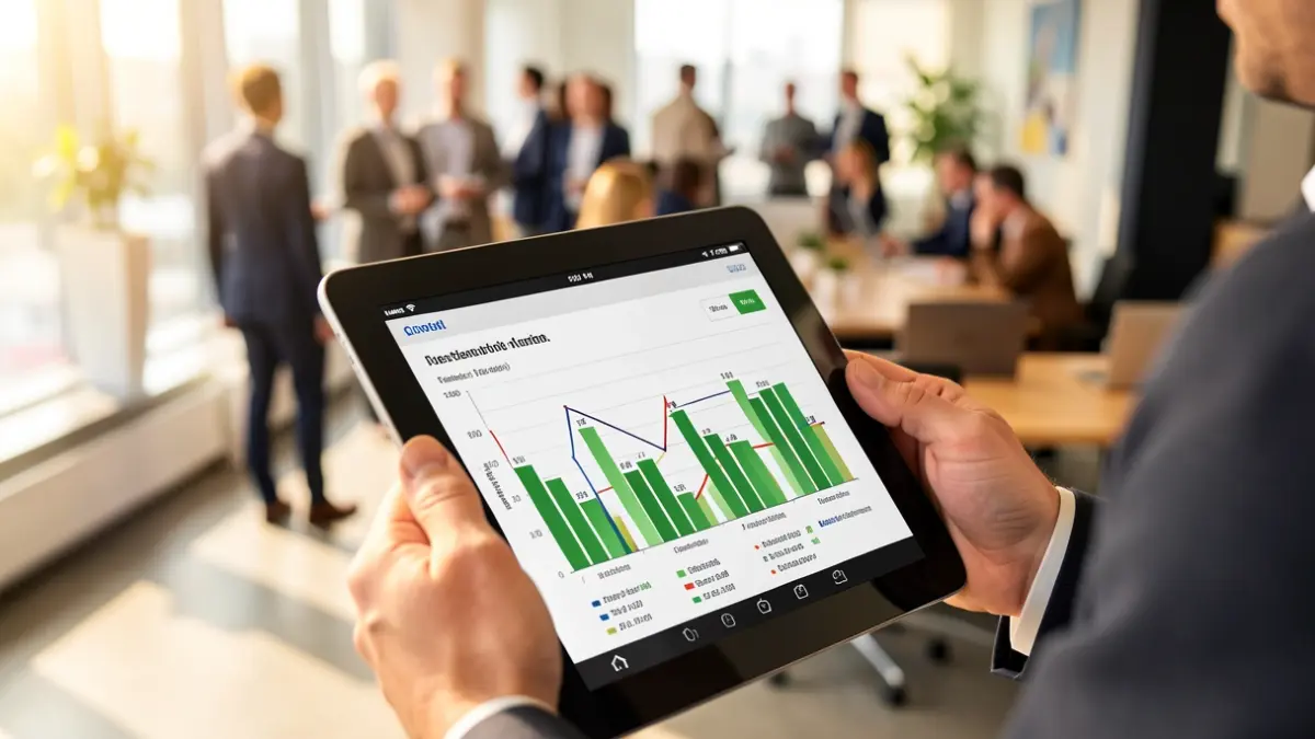 Generic image of a tablet with agricultural data in a professional setting.