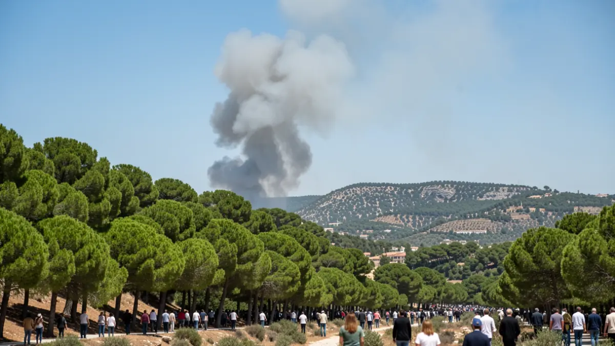 Imagen genérica de una columna de humo elevándose sobre una ladera de bosque de pinos.