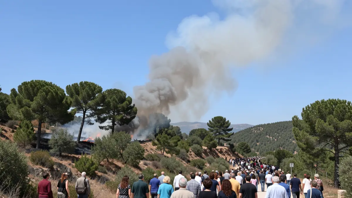 Imagen genérica de un incendio forestal en una ladera con humo ascendiendo al cielo.