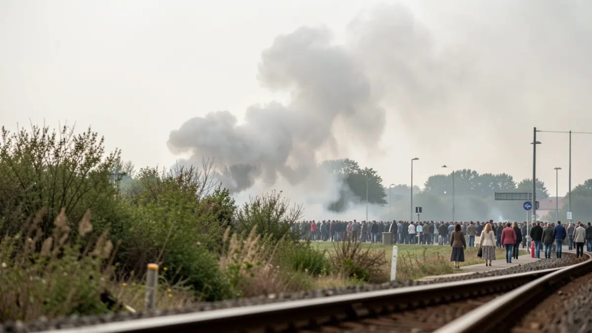 Generic image of smoke from a fire near train tracks.