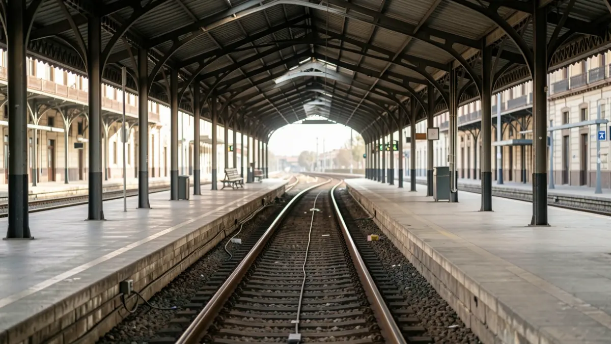 Imagen genérica de un andén vacío en la estación de Atocha, Madrid, con vías que se pierden en la distancia.