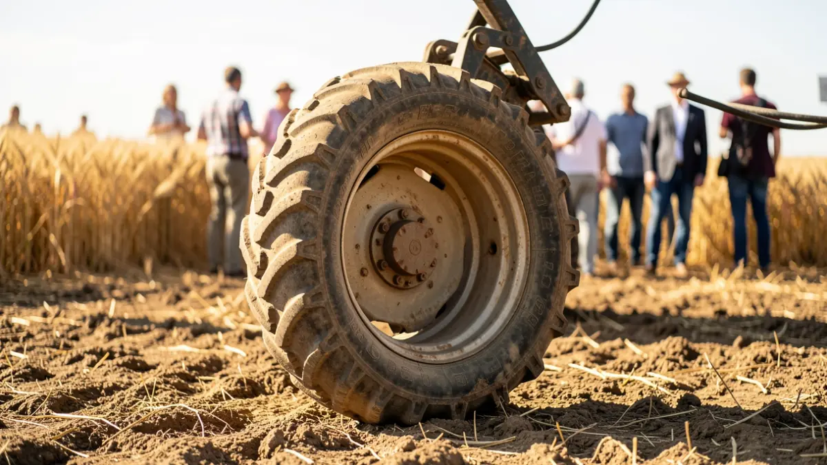Imagen genérica de maquinaria agrícola en un campo seco bajo el sol.