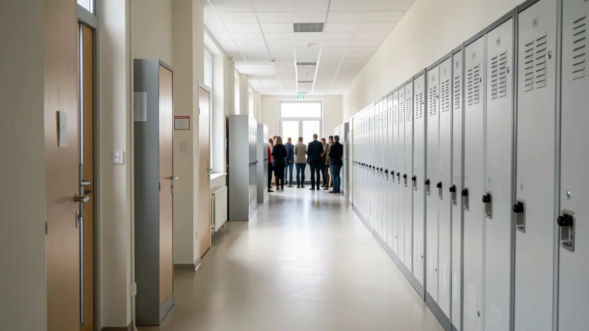 Generic image of a public school hallway.
