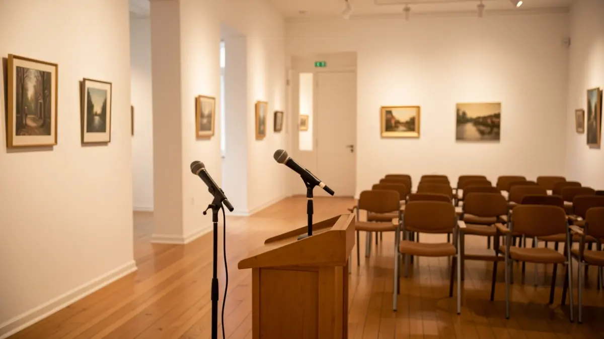 Generic image of an art gallery with warm lighting.