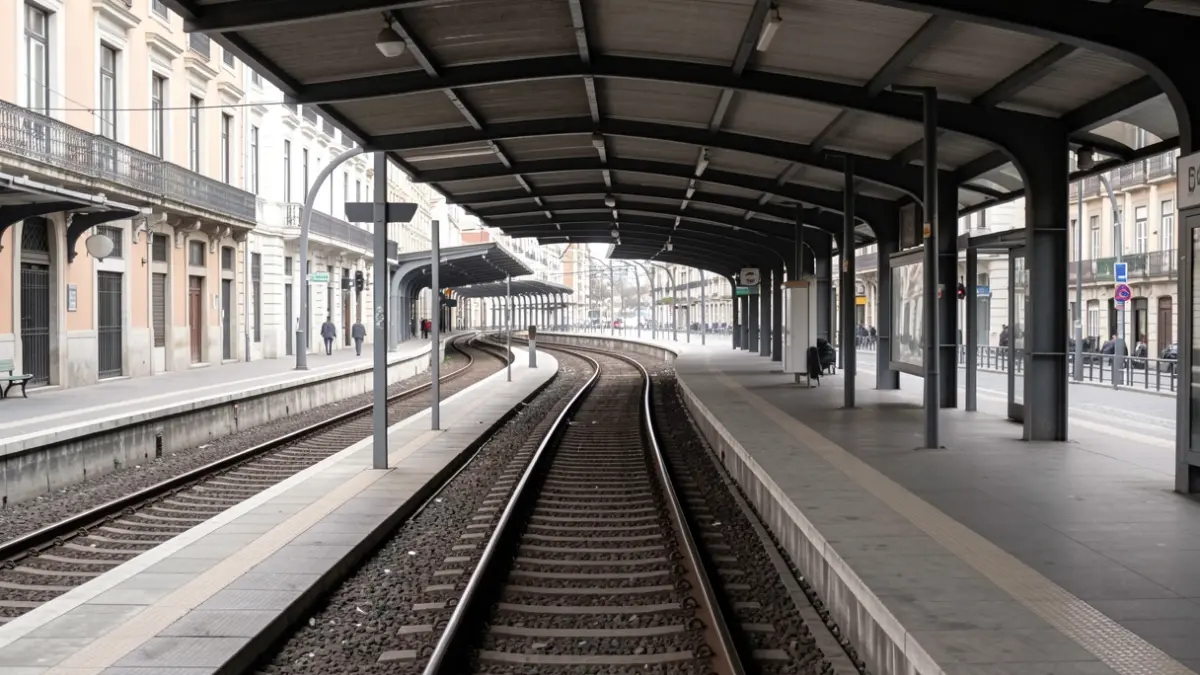 Generic image of an empty metro platform in Madrid with tracks disappearing into the distance.