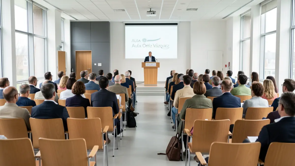 Generic image of an empty hospital lecture hall with a podium.