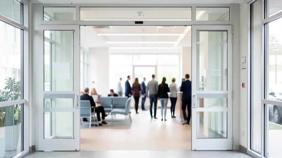 Imagen genérica de un centro de salud moderno con acceso luminoso.