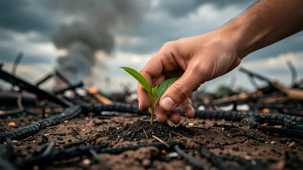 Symbolic image of solidarity and hope during a forest fire.