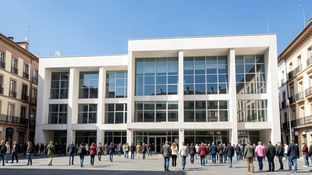 Fachada de un ayuntamiento moderno en una ciudad española.