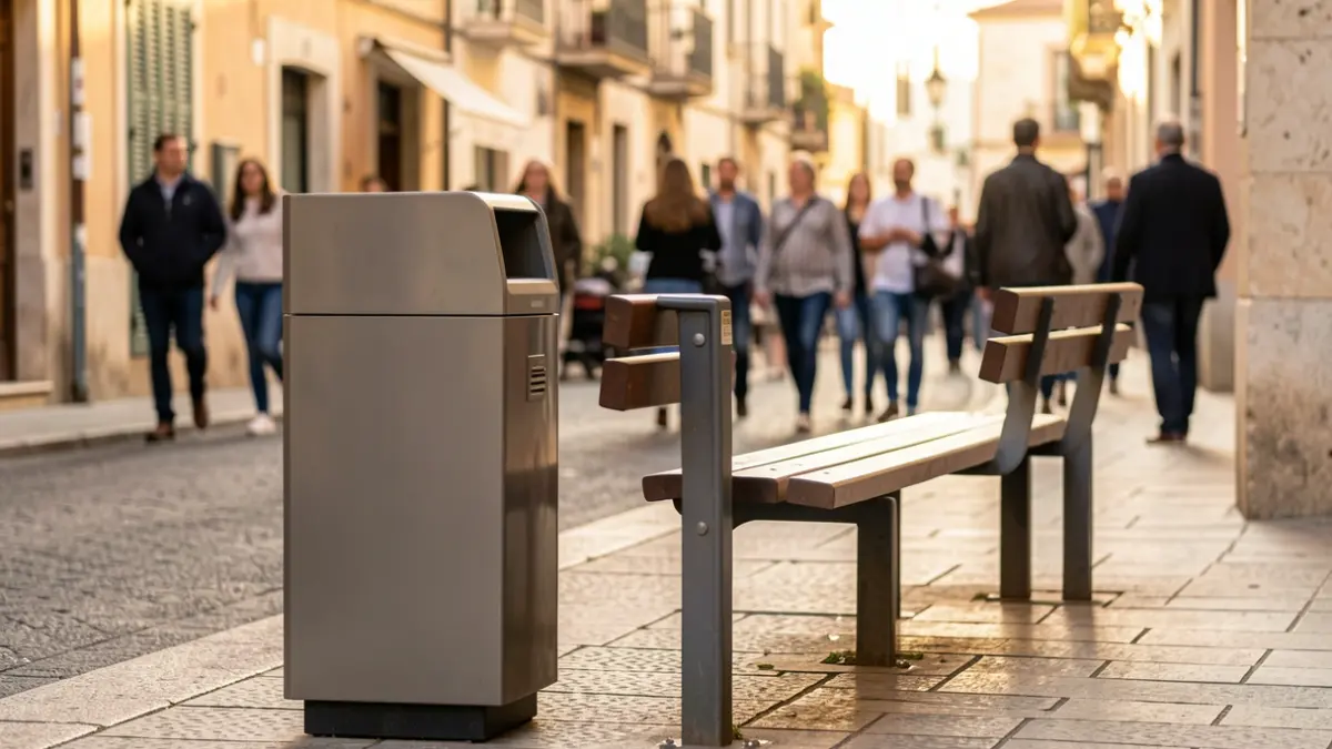 Imagen genérica de mobiliario urbano moderno en una calle de la ciudad.