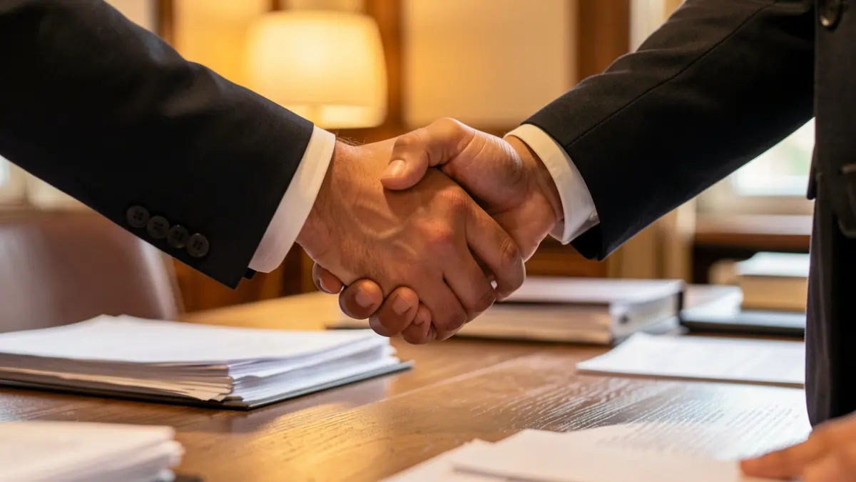 Generic image of a handshake in a professional office setting.
