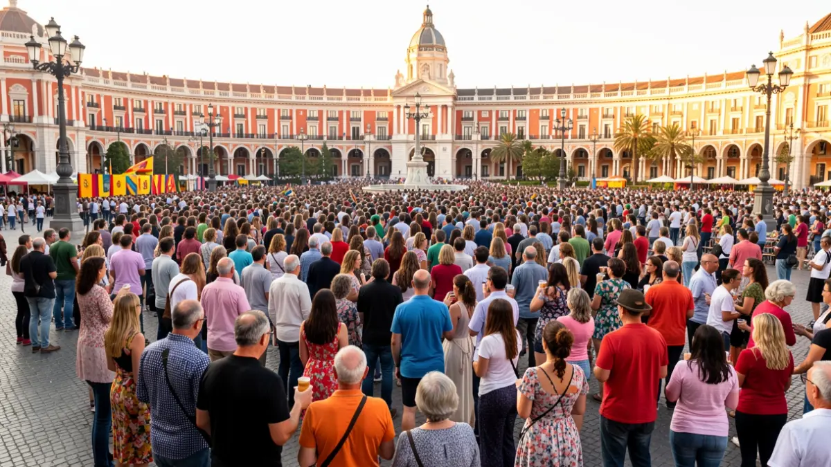 Generic image of a crowd celebrating a cultural event in an emblematic Madrid plaza.