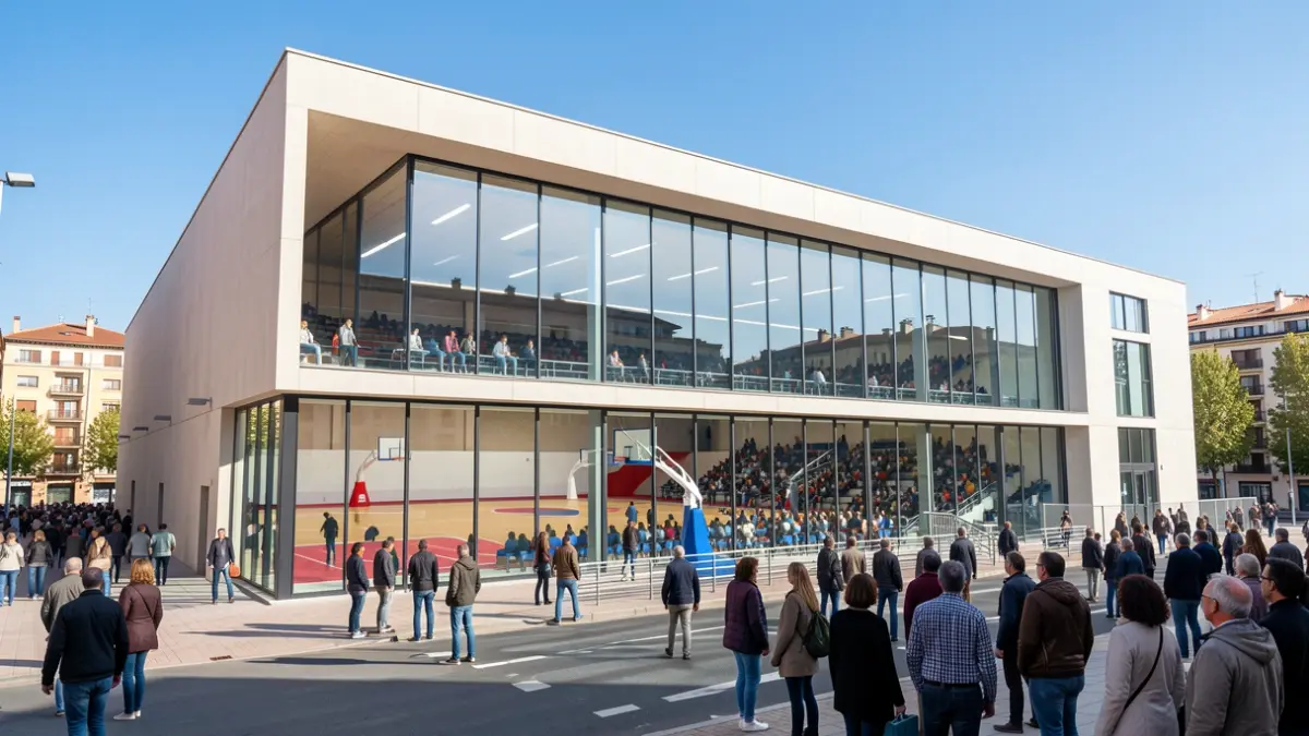 Vista exterior del nuevo Polideportivo Las Rosas-Fernando Carro en Madrid, con capacidad para mil espectadores.