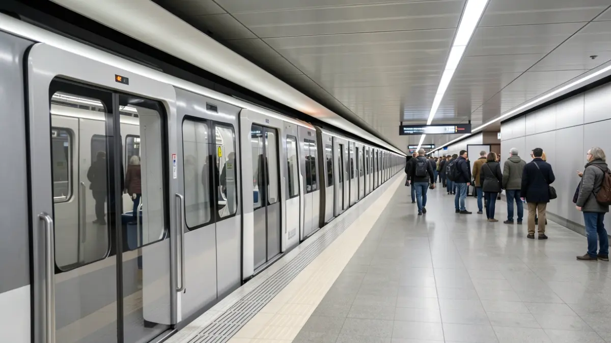 Generic image of a modern, empty subway platform in Madrid.
