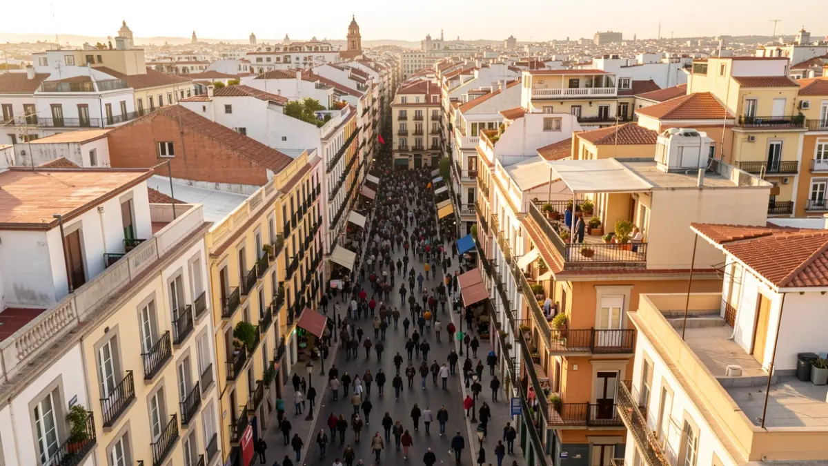 Aerial view of a Madrid neighborhood with a reduction in tourist apartments.
