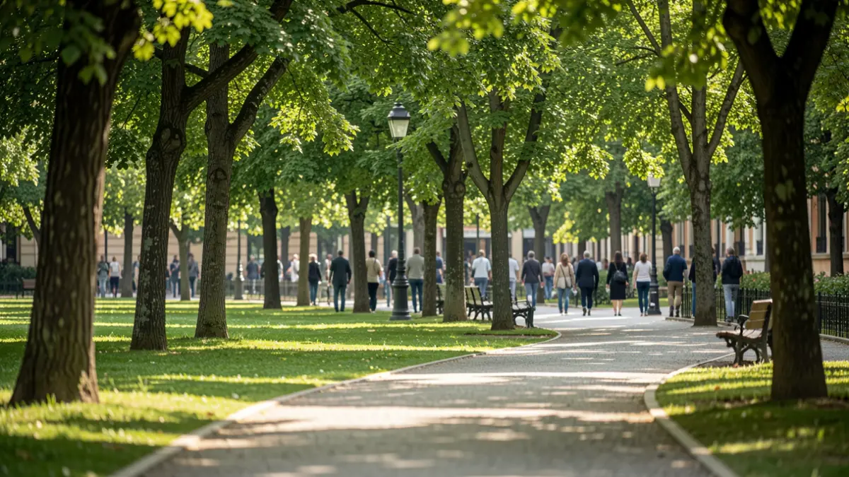 Imagen genérica de un parque urbano en Madrid con vegetación y senderos.
