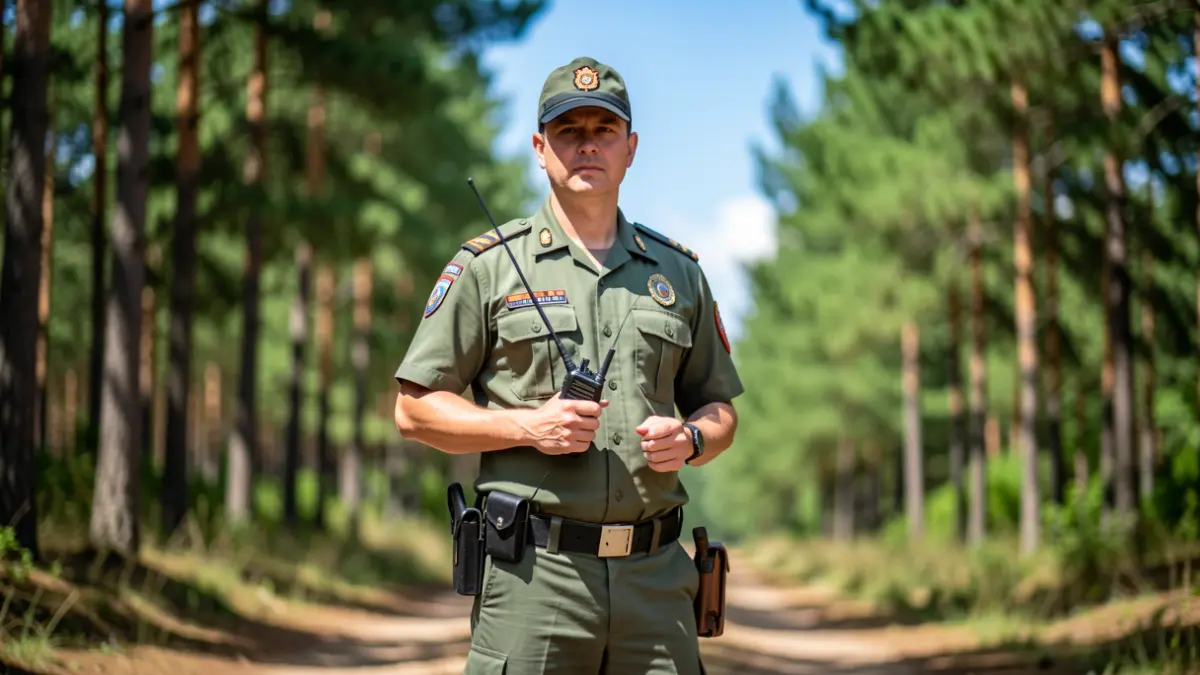 Agente forestal vigilando un bosque en la Comunidad de Madrid.