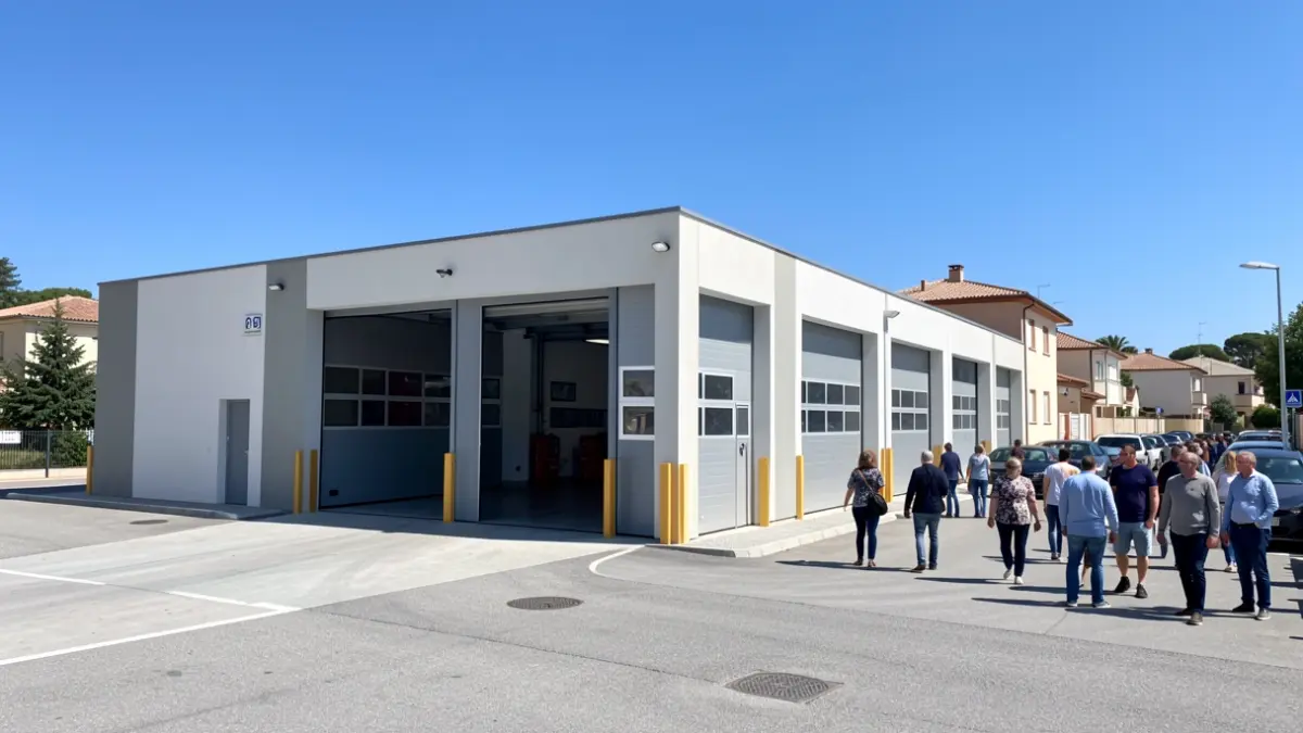 Generic image of a modern fire station in an urban area.