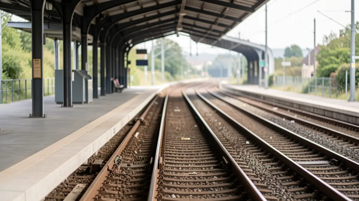 Imagen genérica de un andén de tren vacío con vías que se pierden en la distancia.