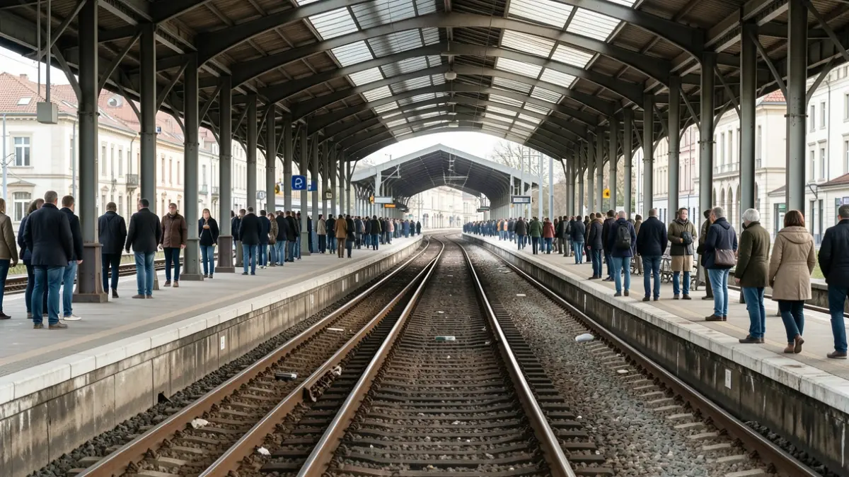 Imagen genérica de un andén de tren vacío con vías que se pierden en la distancia.