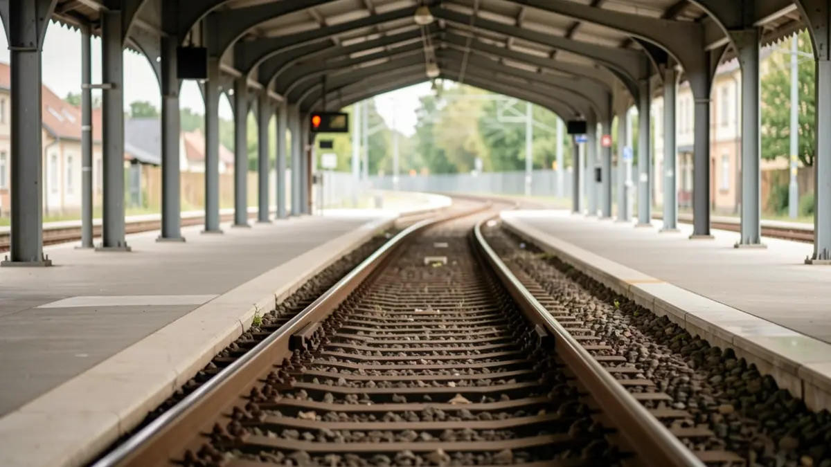 Generic image of an empty train platform with tracks curving into the distance under a station canopy.