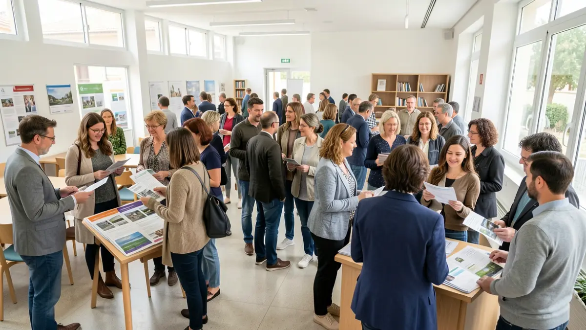 Image of a diverse group of people in a community center in Parla receiving advice.