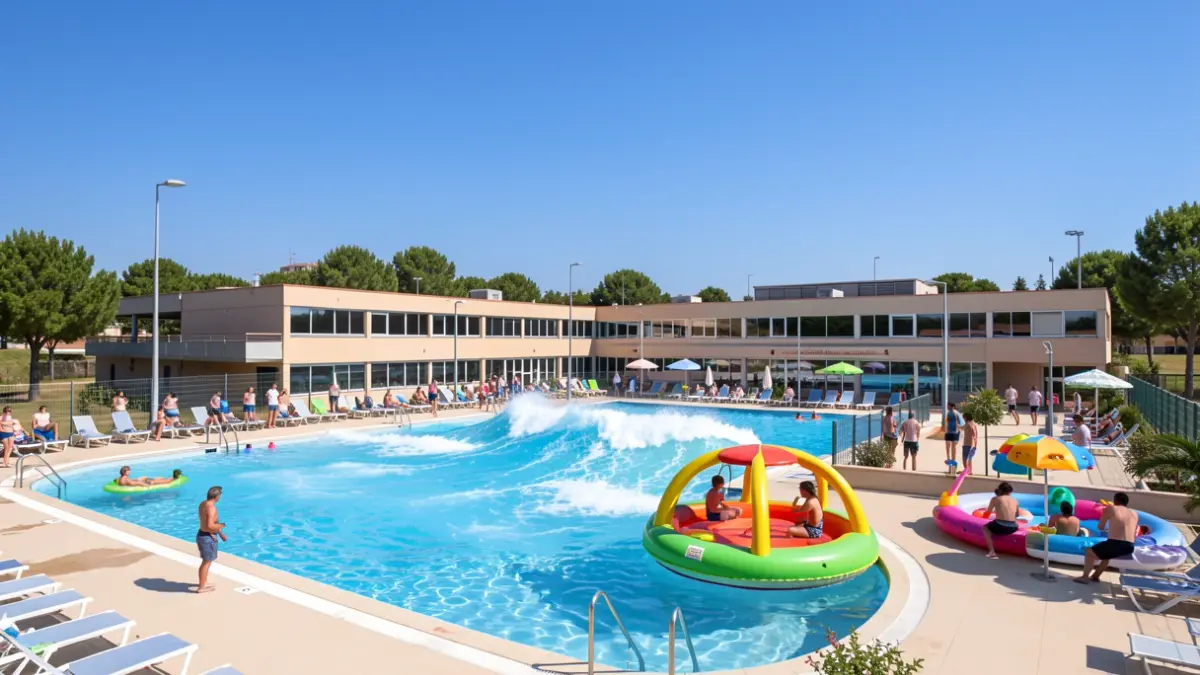 Imagen de las piscinas municipales de Torrejón de Ardoz, incluyendo la piscina de olas.