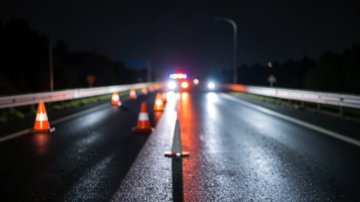 Imagen genérica de obras en una carretera durante la noche.