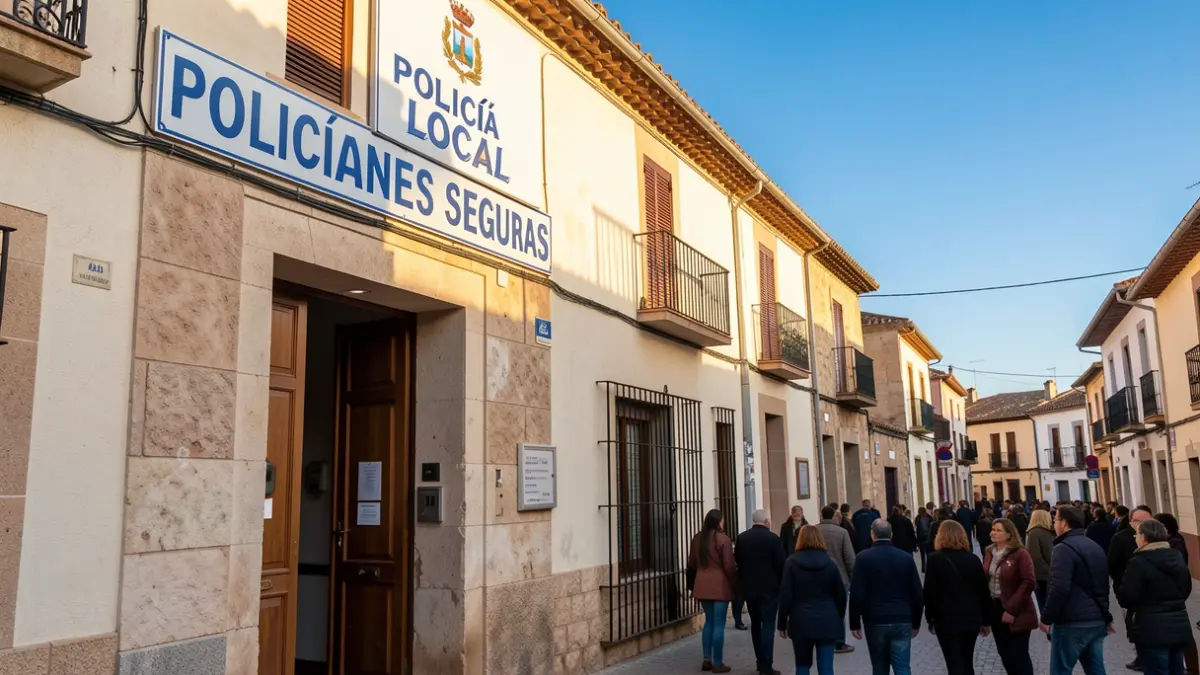 Facade of the Tres Cantos Local Police offering the 'Vacaciones Seguras' service.