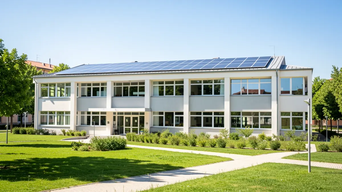 Imagen genérica de un colegio público en Rivas Vaciamadrid con paneles solares.