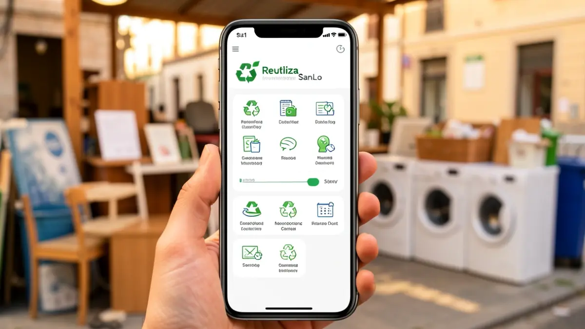 Reutiliza SanLo app interface on a smartphone, showing object reuse options.