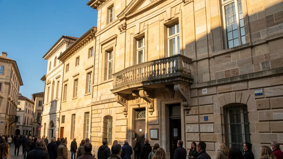 Fachada del Ayuntamiento de Torrelodones con balcón de piedra.