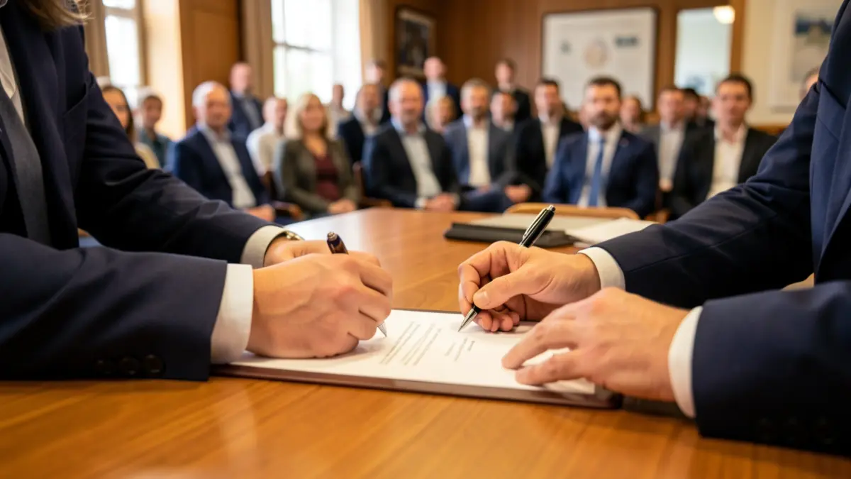 Signing of an institutional collaboration agreement in a municipal office.