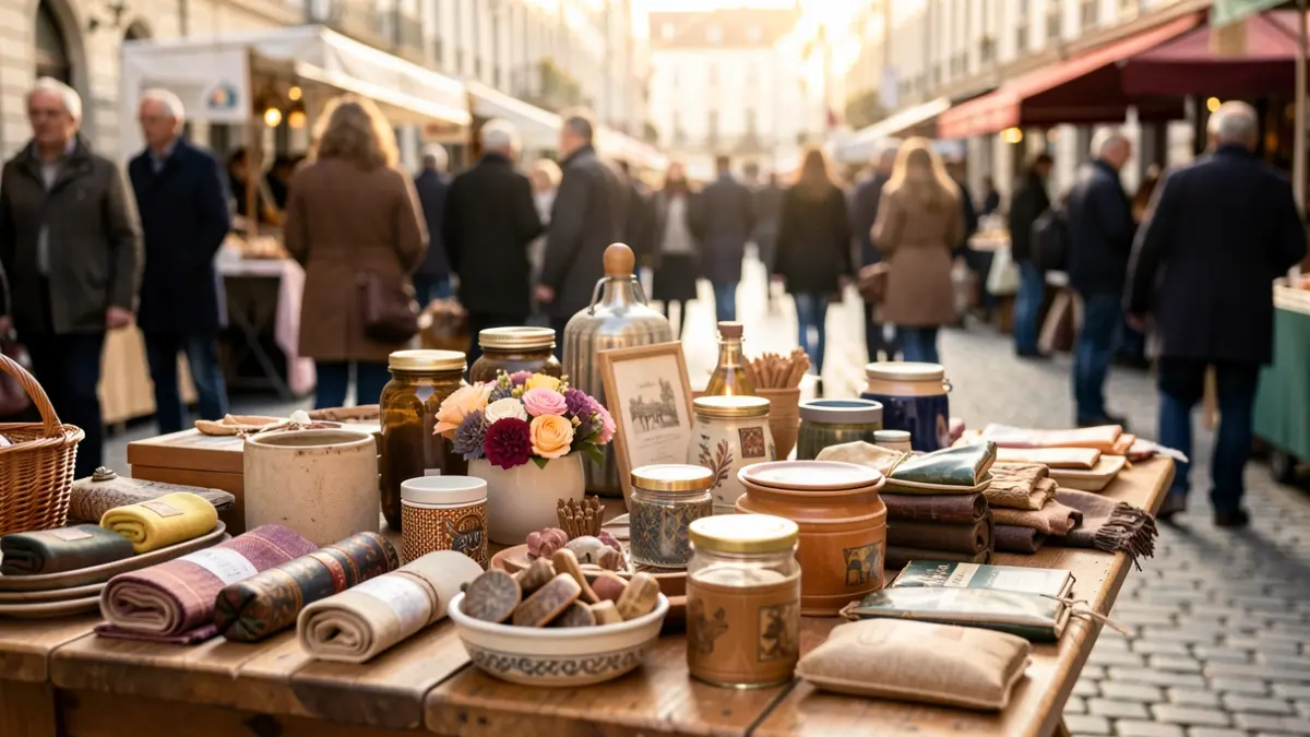 Imagen genérica de puestos de mercado artesanal en un entorno urbano.