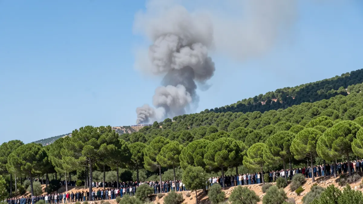 Imagen genérica de una columna de humo elevándose sobre una ladera de bosque de pinos en la Comunidad de Madrid.