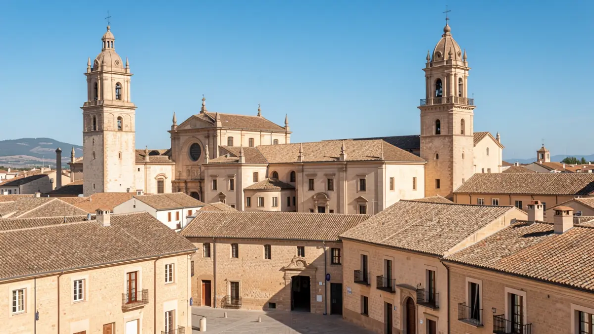Panoramic view of Alcalá de Henares historic center, highlighting its World Heritage architecture and religious symbolism.