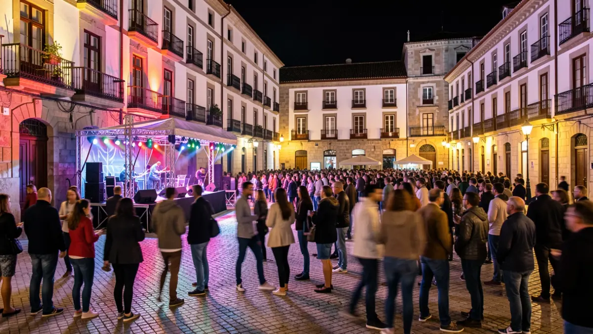 Imagen genérica de una plaza de Alcalá de Henares durante las fiestas nocturnas.