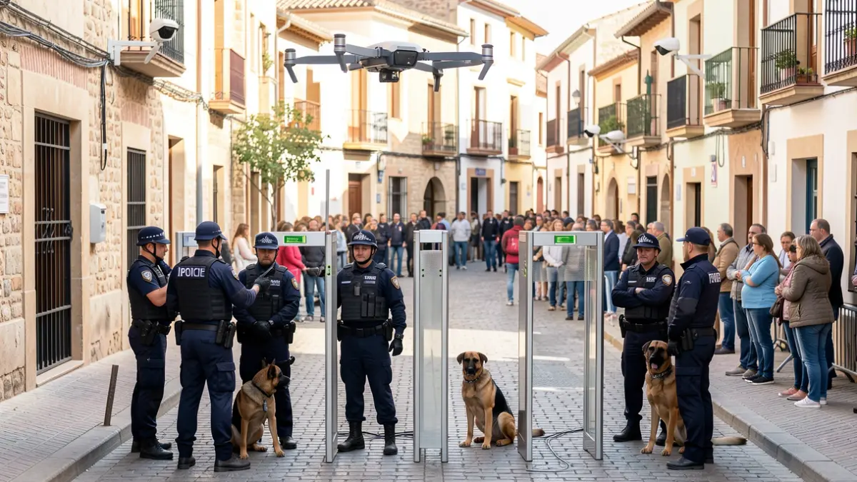 Operativo de seguridad en las Ferias de Alcalá de Henares con drones, unidades caninas y controles de acceso.
