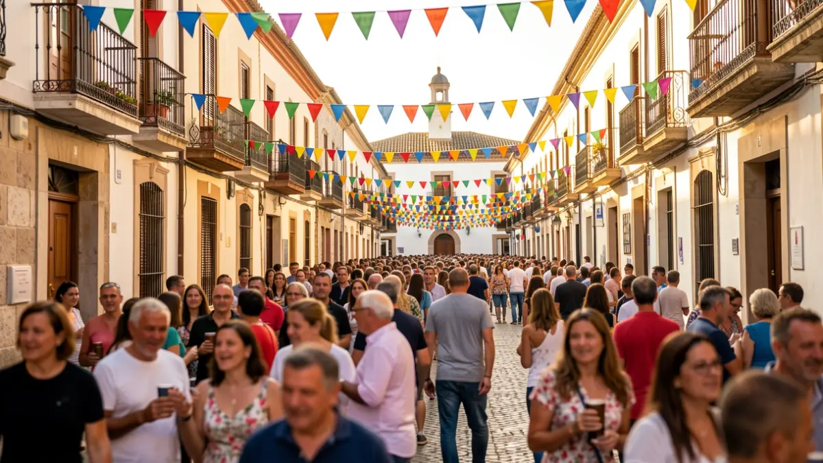Imagen genérica de las fiestas de Alcalá de Henares con ambiente festivo y arquitectura tradicional.