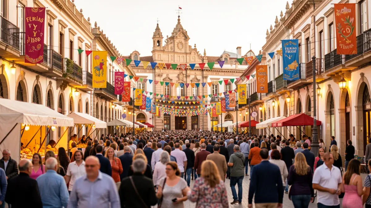 Imagen genérica de las Ferias y Fiestas de Alcalá de Henares con ambiente festivo y edificios históricos.