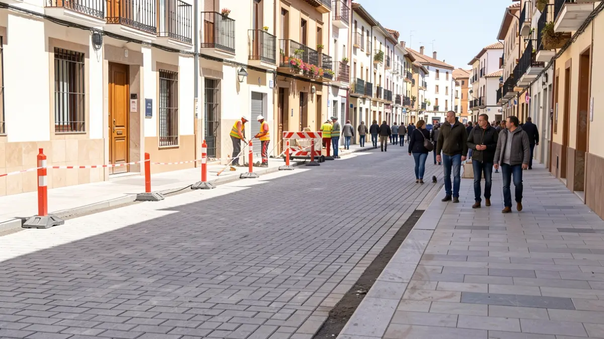 Imagen genérica de obras de renovación urbana en una calle española.