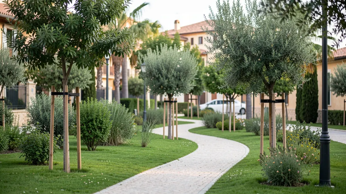 Generic image of a renovated urban park with green areas and improved paths.